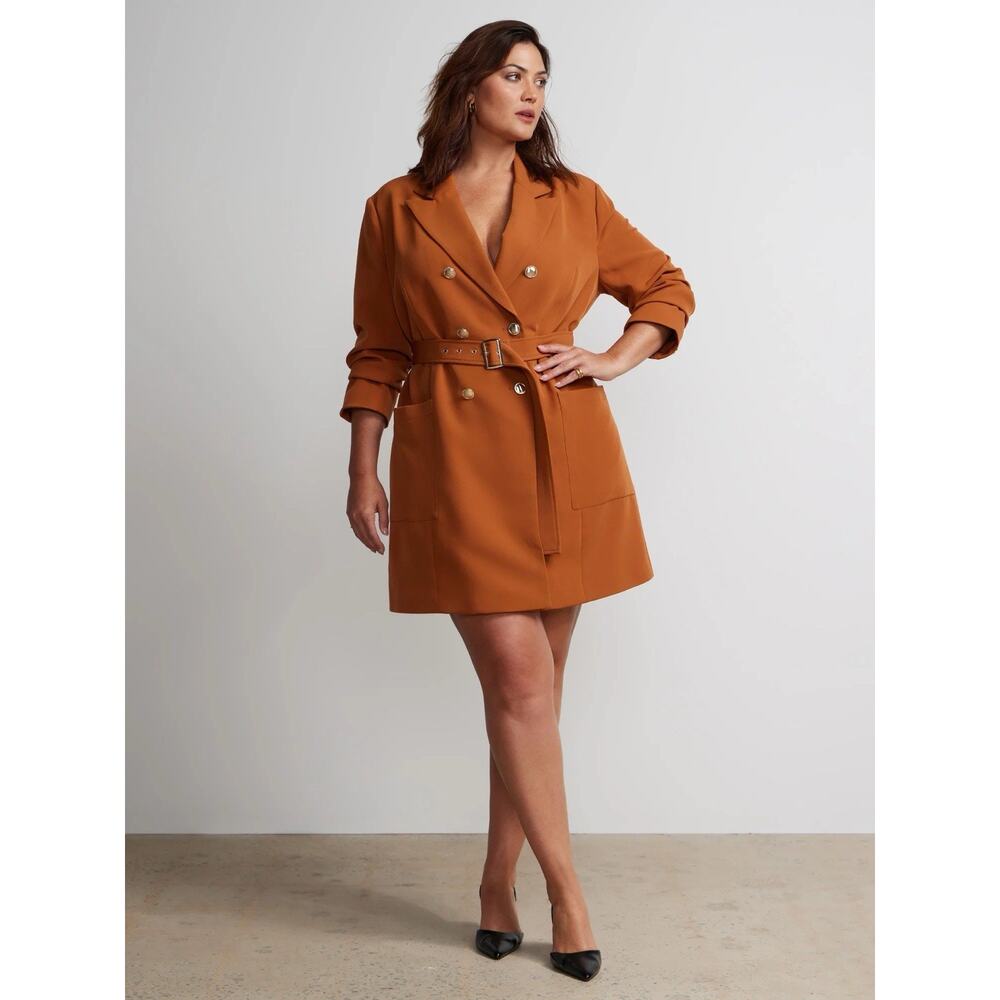 NEW YORK & COMPANY 3XL Plus Oversized Belted Blazer Dress Trench Coat